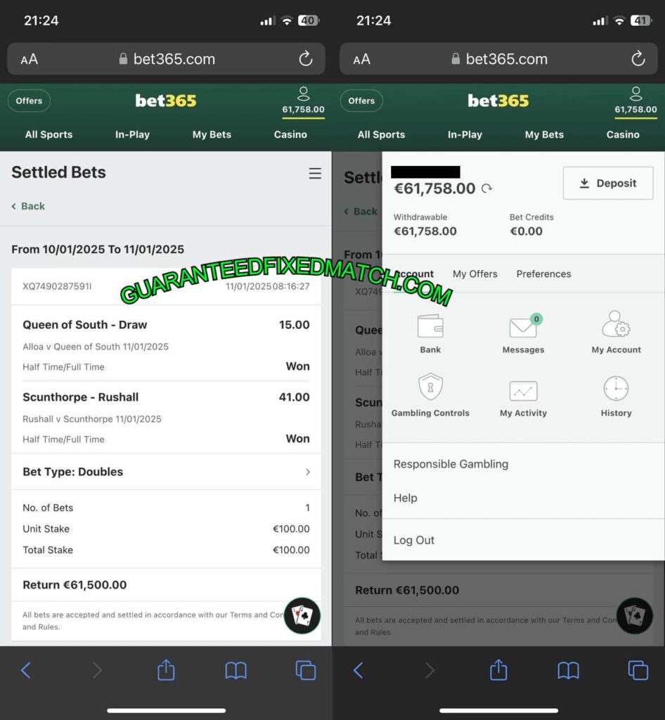 GUARANTEED FIXED BET365 MATCHES