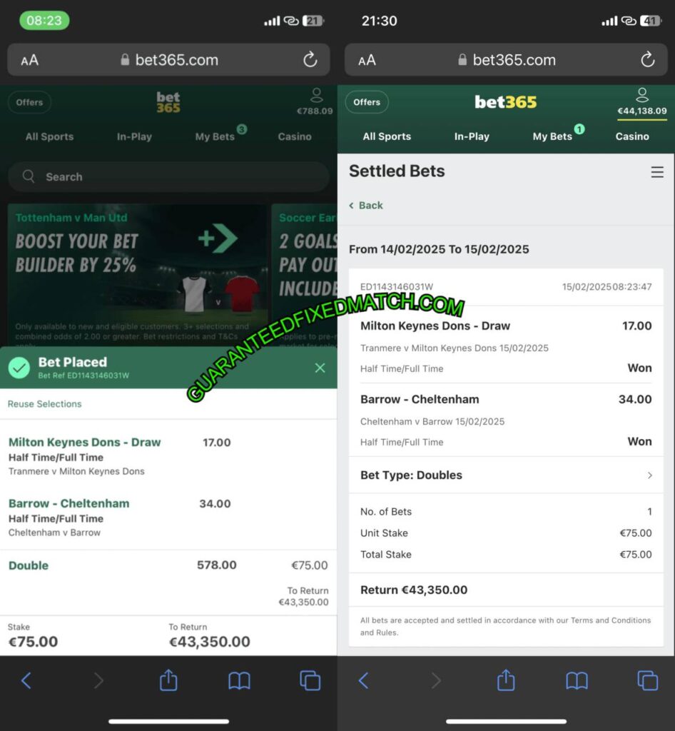 GUARANTEED FIXED MATCHES TIPS BET365