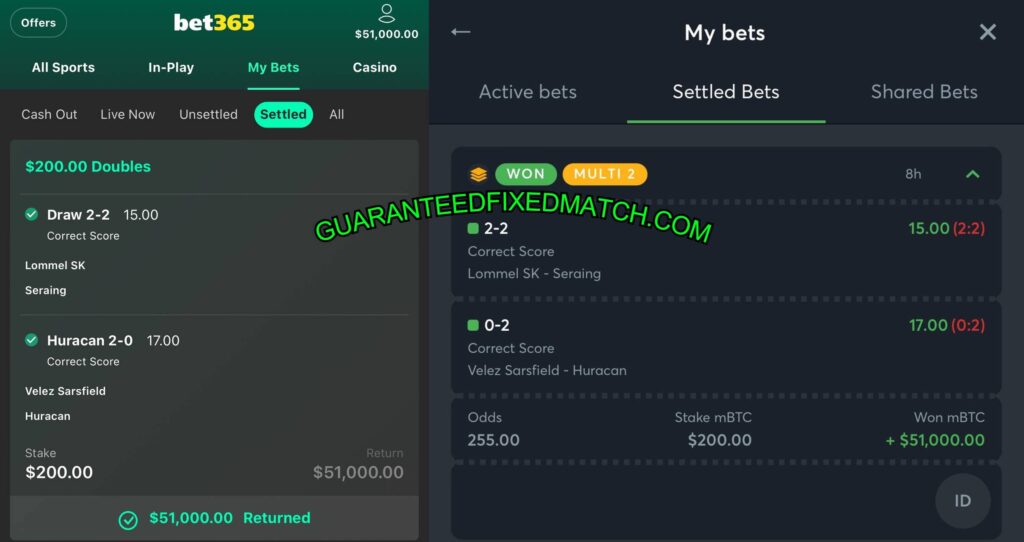 BET365 FIXED CORRECT SCORE TIPS