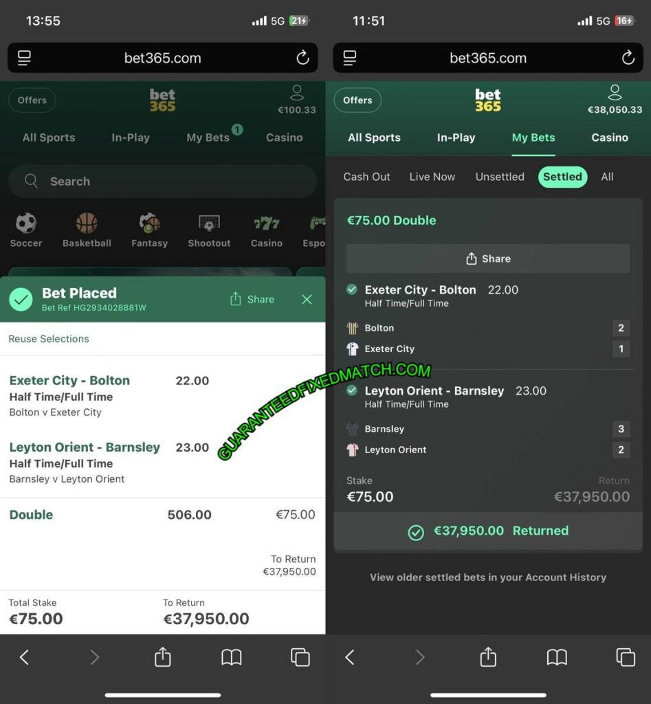SECURE BET365 FIXED MATCHES