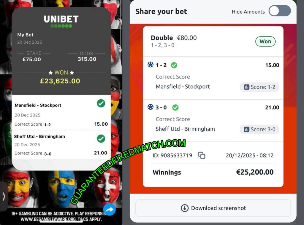 UNIBET CORRECT FIXED MATCH