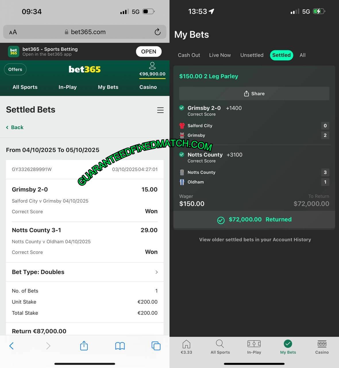 BET365 CORRECT FIXED MATCHES TIPS