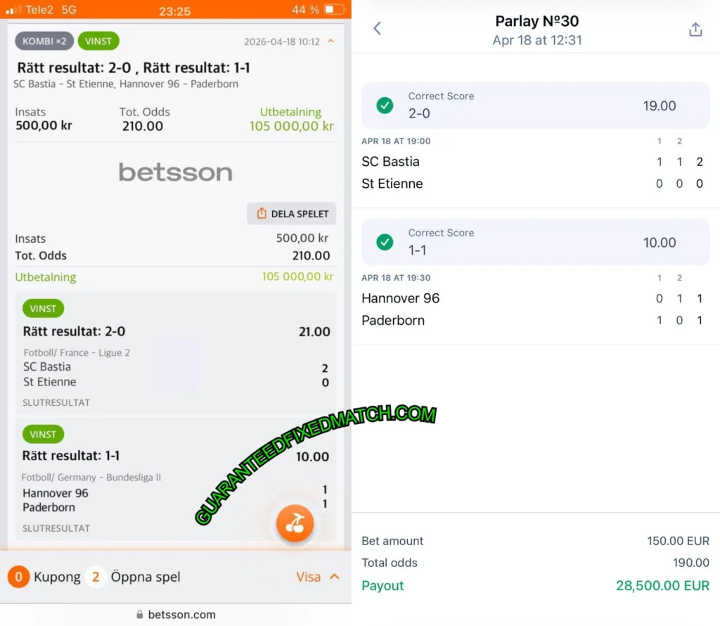 BETSSON SURE CORRECT SCORE ODDS