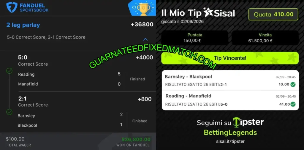 FANDUEL SAFE FIXED CORRECT SCORE MATCH FANDUEL SAFE FIXED CORRECT SCORE MATCH