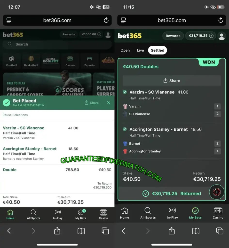 SECURE HALFTIME FULLTIME MATCH SECURE BET365 FIXED MATCHES