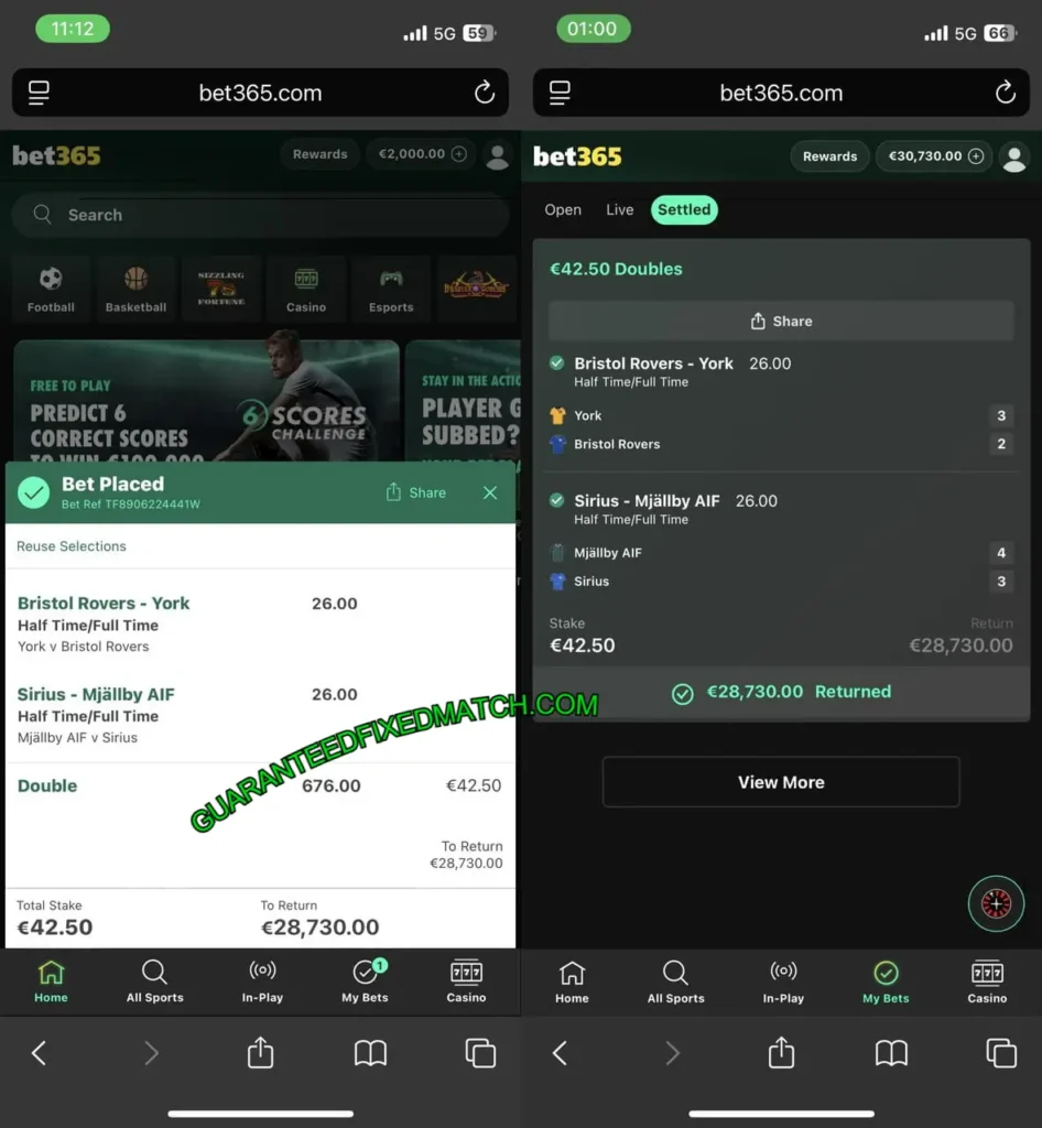 SECURE HAFLTIME FULTIME FIXED MATCH SECURE BET365 FIXED MATCHES TIPS